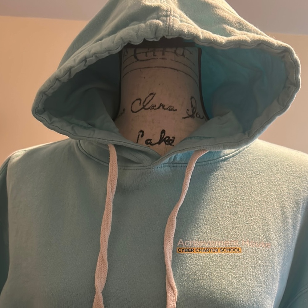 Aqua Hoodie with White Drawstrings